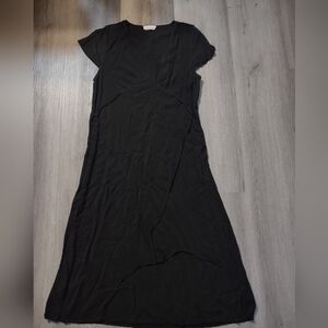 LACAUSA Black V Neck Short Sleeve Minimalist Dress